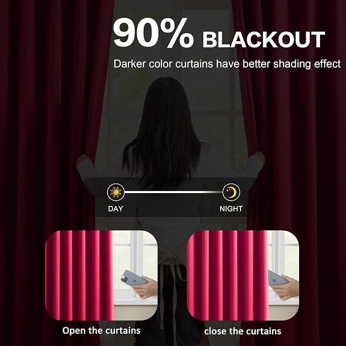 Pinch Pleated Hot Pink Blackout Curtains 63 Inches Long, Sound & Light Reducing - Image 3