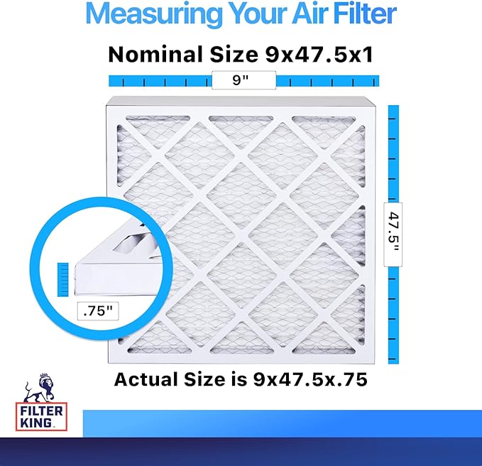 Filter King 9x47.5x1 Air Filter | 4-PACK | MERV 8 HVAC Pleated A/C Furnace Filters | MADE IN USA | Actual Size: 9 x 47.5 x .75"