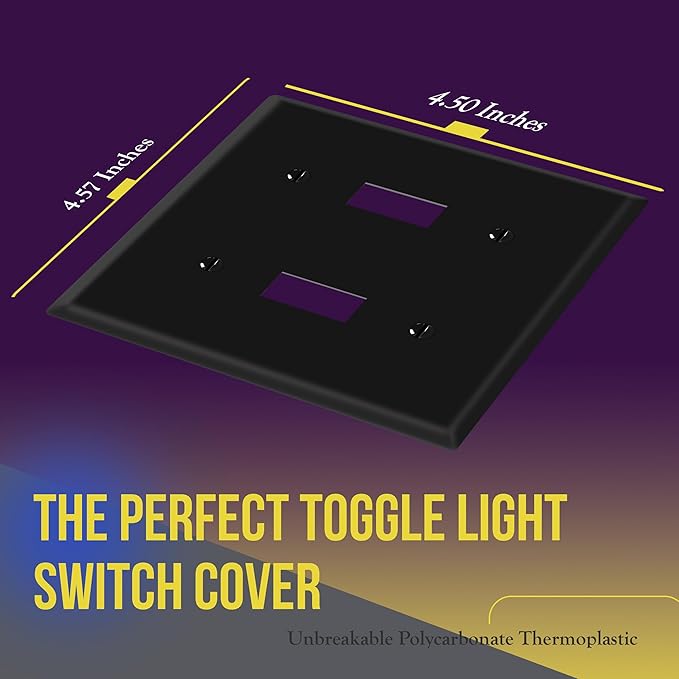 ENERLITES Double Toggle Switch Cover, Two Gang Light Switch Wall Plate, Standard Size 2-Gang 4.5" x 4.5", Unbreakable Polycarbonate Thermoplastic, UL Listed, 8812-BK-5PCS, Black (5 Pack)