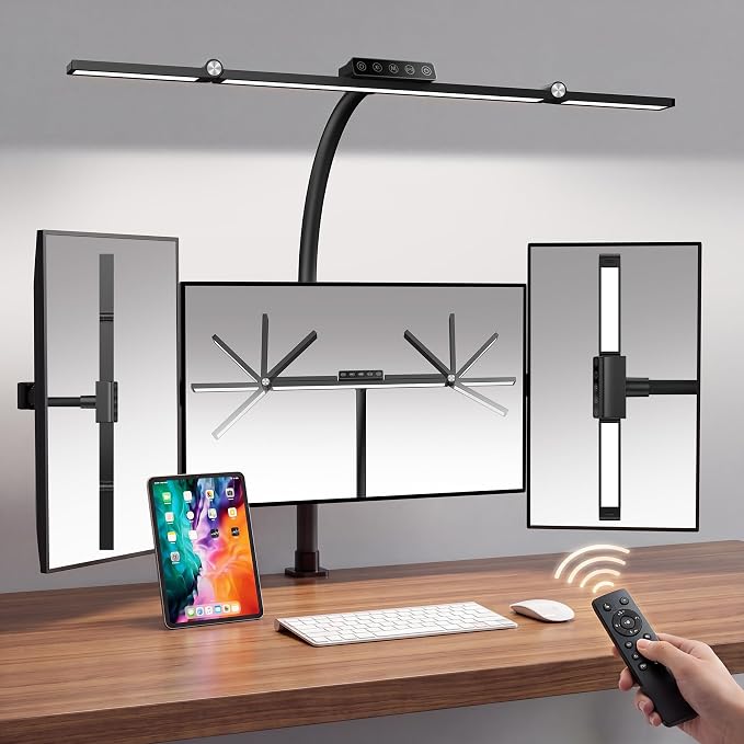 LED Desk Lamp with Clamp, 24W 3-Panel Light by GARMESE