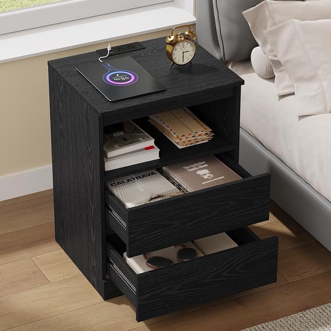 Nightstands with Charging Station, LED Lights and Drawer, Sofa Side End Tables - Image 4