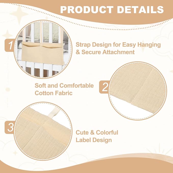 uxcell Bedside Caddy, 2 Pocket Cotton Bedside Hanging Storage Bag, Soft Cotton - Image 3