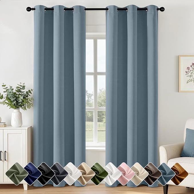 Stone Blue Blackout Curtains for Bedroom Living Room W40 x L84 Inch | 84 Inch by Woaboy
