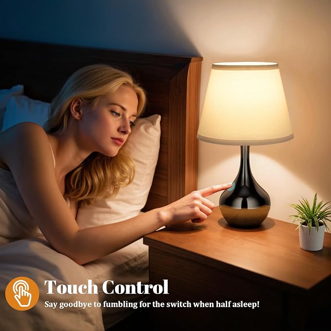 16.1" Touch Table Lamp for Nightstand, 3 Way Dimmable Small Bedroom Lamp | - Image 3