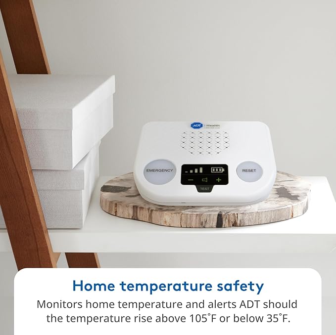 ADT Medical Alert Plus - in-Home Medical Alert System for Seniors - Cellular 4G Coverage, 600ft Pendant Range, Home Temperature Monitoring, 24/7 U.S. Based Monitoring (Black Wristband)
