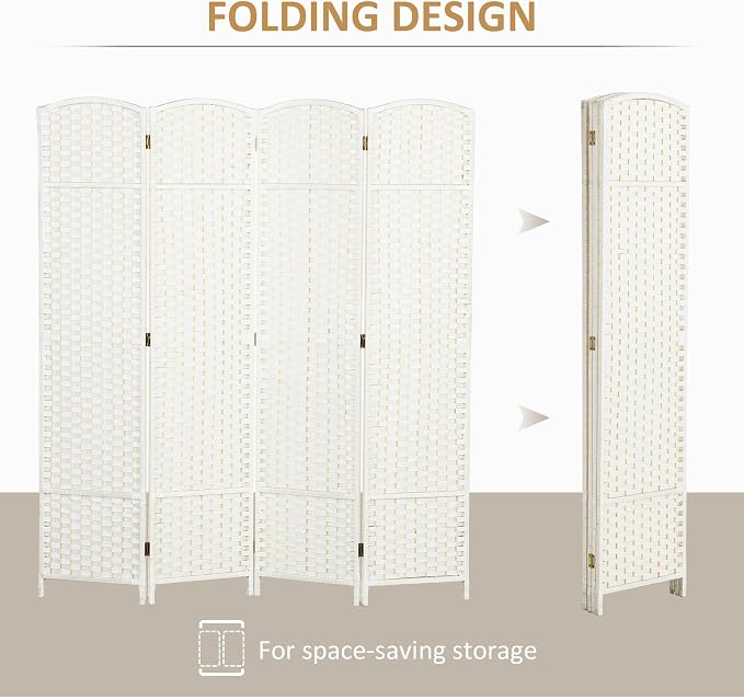 HOMCOM Room Divider 4 Panel Folding Privacy Screen 5.6' Tall Brown | - Image 4