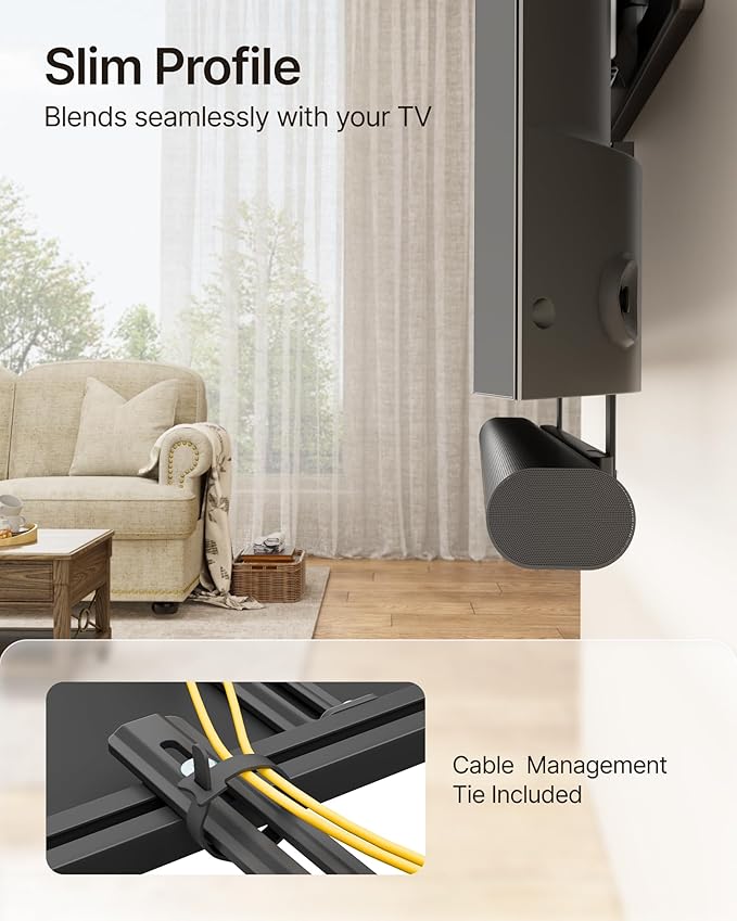 monTEK Soundbar Mount up to 22 lbs fits Sonos Arc/Arc Ultra/Beam/Ray/Playbar, Bose Soundbar 500/700, Samsung & Sony & LG & JBL, Adjustable Soundbar Mount Under TV, Black