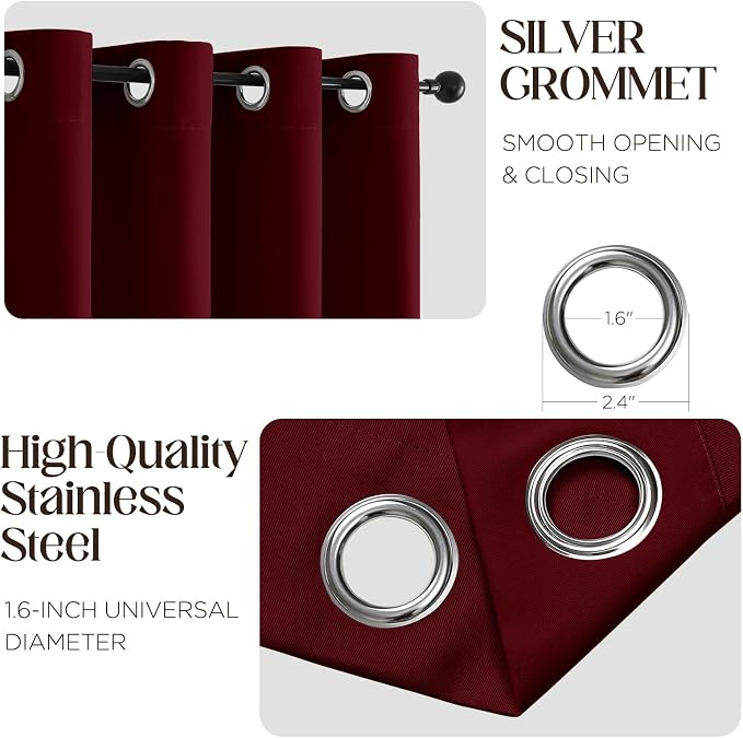 CUCRAF Custom Burgundy Red Blackout Curtains 1 Panel Set, Thermal Insulated - Image 2