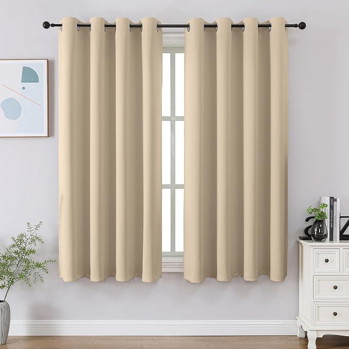 CUCRAF Light Beige Blackout Curtains 45 inch Length 2 Panels Set, Room by CUCRAF