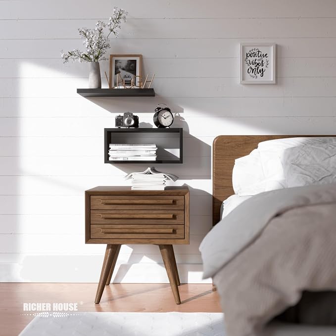RICHER HOUSE Black Floating Shelves Bathroom, Small Wall Shelf Over Toilet | - Image 3