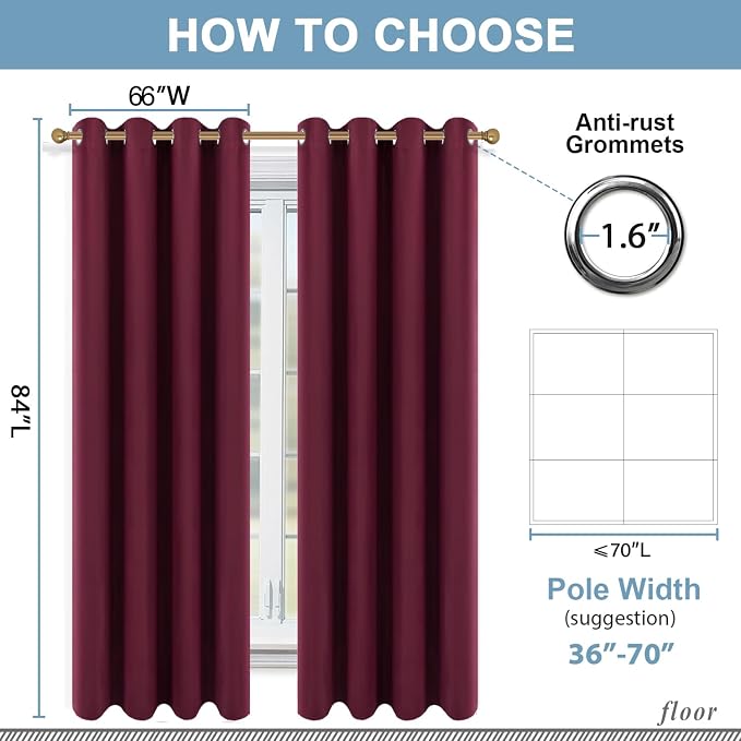 Diraysid Burgundy Red Grommet Blackout Curtains - Image 6