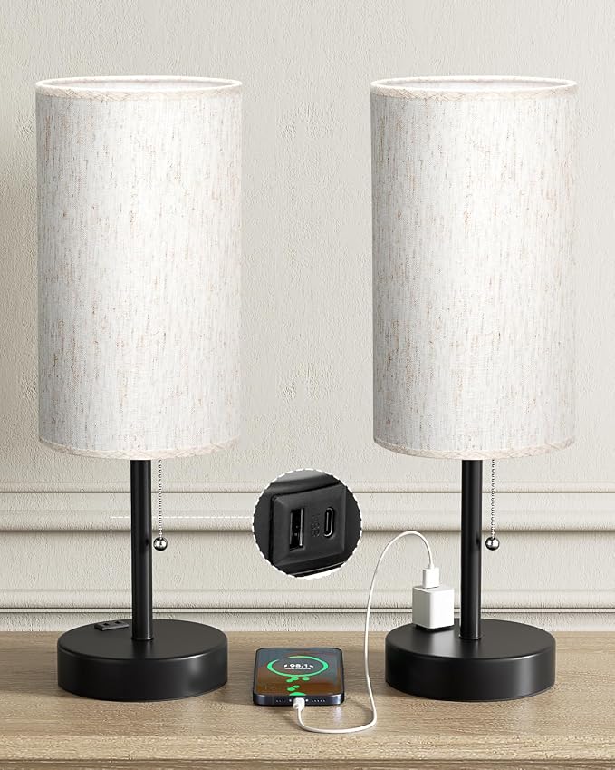 17.4" Cream Bedside Table Lamps Set of 2 - Image 8