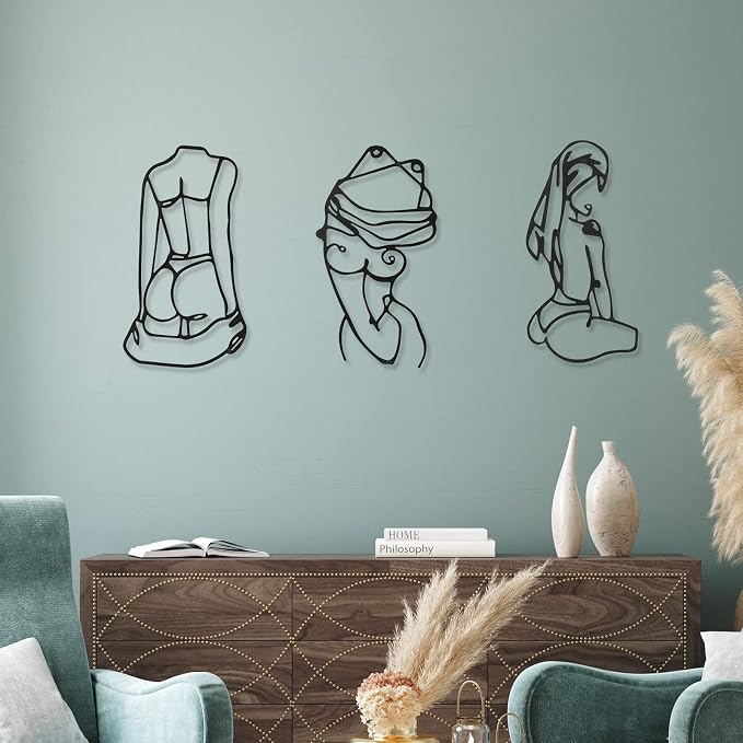 Photect 3 Pcs Metal Wall Art Decor Minimalist Abstract Woman Wall Art Metal - Image 2