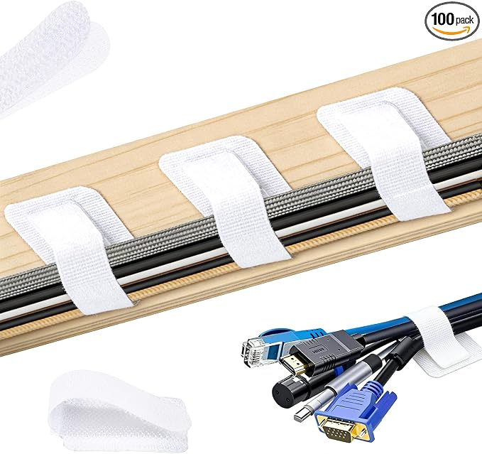 100 Pcs Cable Management Under Desk, Hook and Loop Cable Straps, Residue-Free by WSICSE