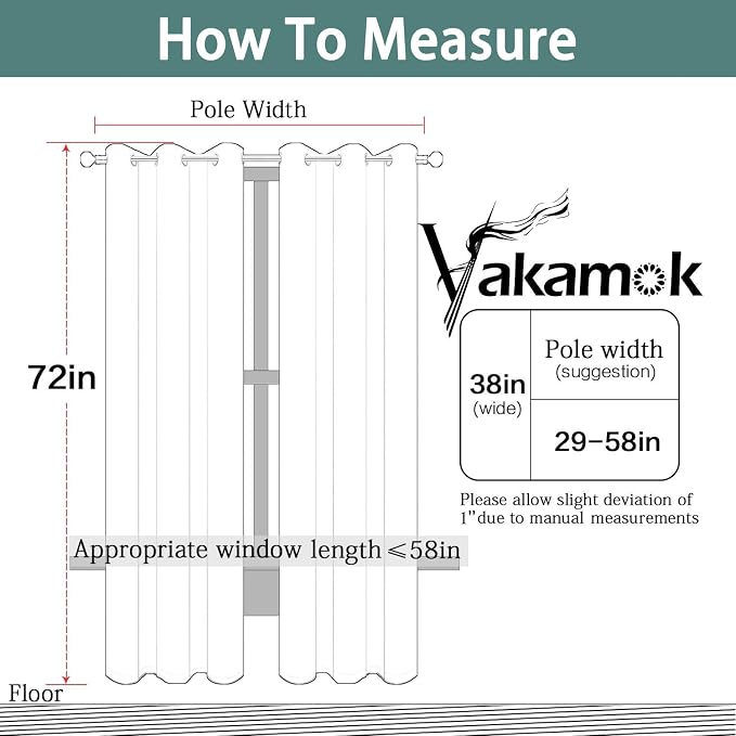 Yakamok Blackout Curtains 38x72 inch Light Grey Thermal Drapes-Bedroom | 2 - Image 7