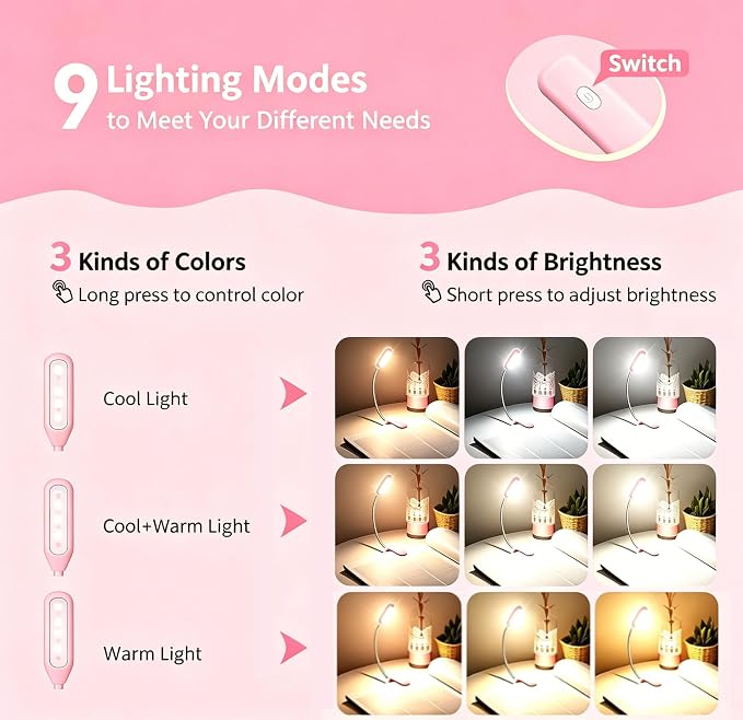 Book Light, Rechargeable Reading Light 7 LED Easy Clip on Reading Lamp - Image 2