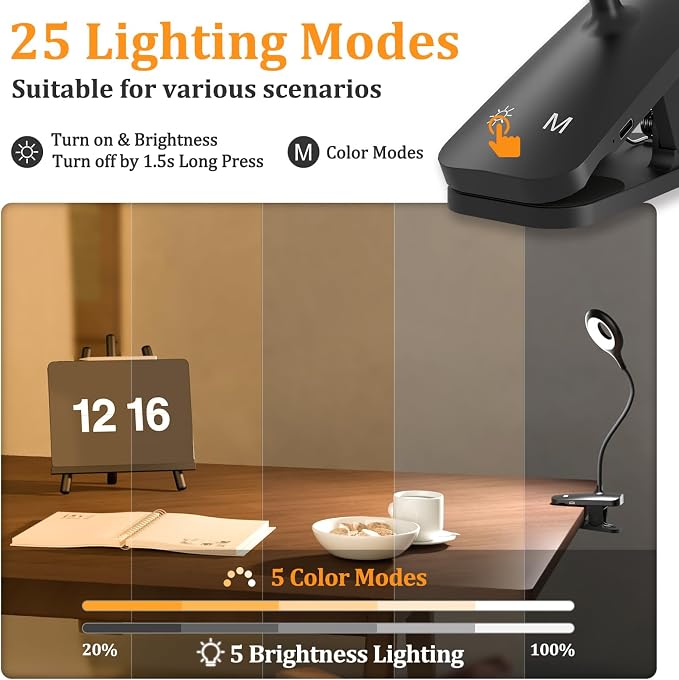 2 Pack Rechargeable Clip Light, LED Reading Lamp - Image 6