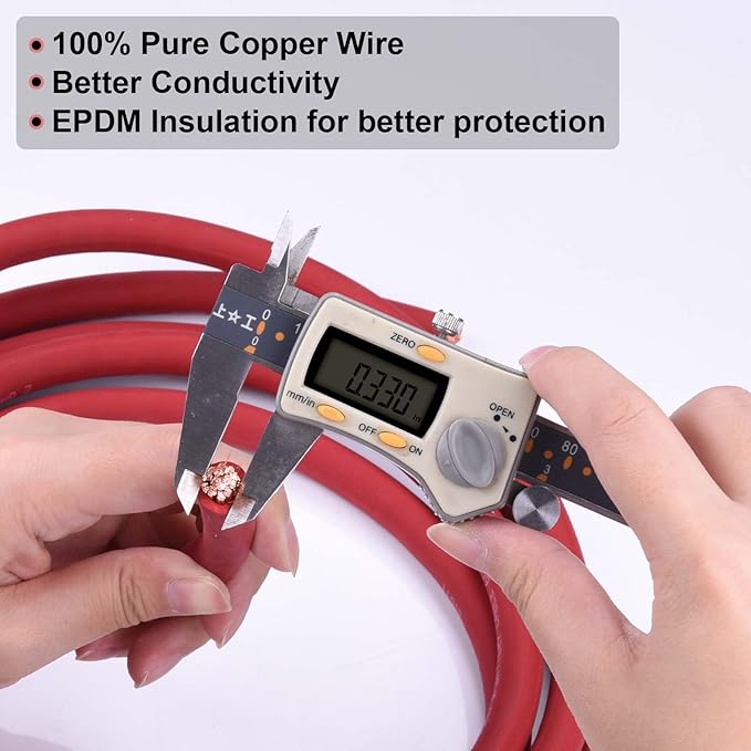 Shirbly 2 Gauge Battery Cable, 15FT Red + 15FT Black 2 AWG Pure Copper Wire Welding Cable, for Automotive, Battery, Solar and Generator, Standard USA OFC Wire