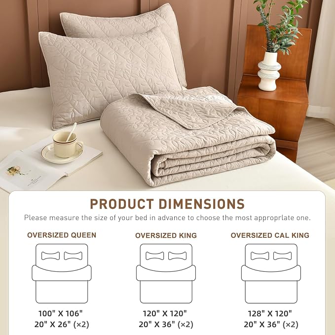 Lady Ann Oversized King Bedspreads 120x120, Extra Large 3 Pieces Leaves Print - Image 8