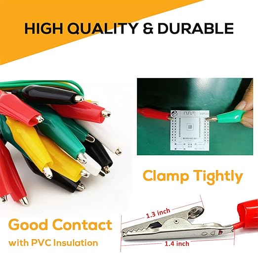 30PCS Premium Alligator Clips Electrical, 5 Colors Test Leads Cable with Crocodile Clips, Dual Ended Jumper Wires with Power Test Probe for Electric Welding Testing Experiments, Circuit Connection