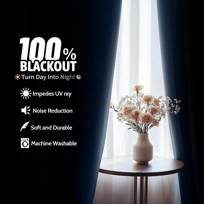 COSVIYA Grommet 100% Blackout Blue Ombre Curtains White Back, W52xL63 Inch | 2 - Image 3
