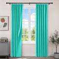 Etherealveil Turquoise Green Pinch Pleated Blackout Curtains 2P 40"x84" | Back by Etherealveil
