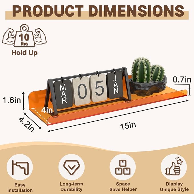 Qukaka Floating Shelves for Wall Decor, Living Room, Bathroom Decor, Nail - Image 3