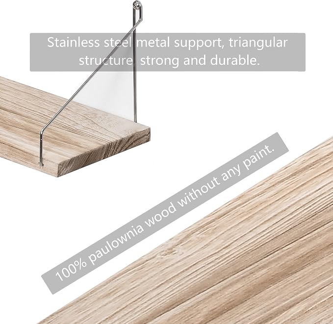 Floating Wall Shelves, Rustic Wood Wall Mounted Shelf Set of 3 | No Drill - Image 9