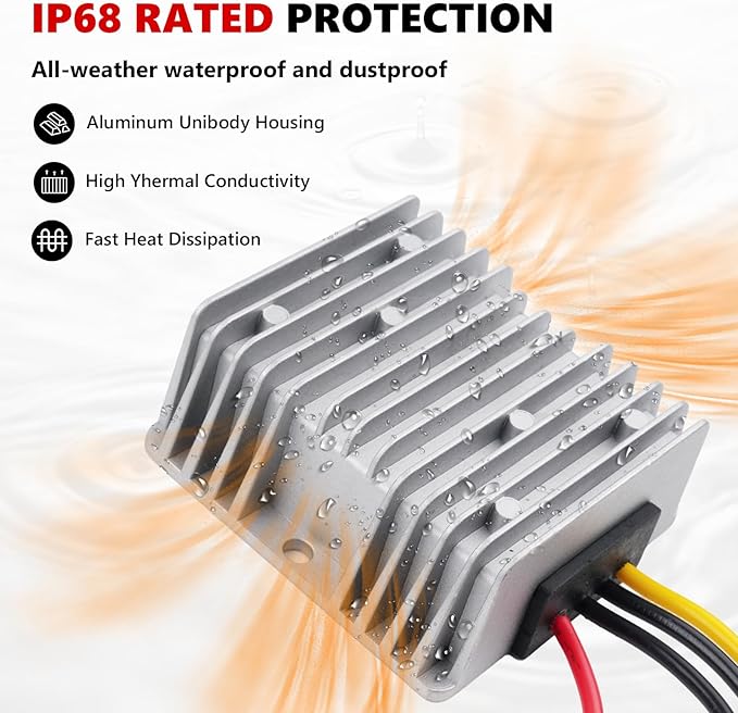 Forccord 2-Pcs Voltage Converter for Golf Cart DC 18V 20V 24V 36V 48V Step Down to DC 12V Step Down to 12V 20A 240W Converter Voltage Regulator Reducer 20A 240W with Fuse