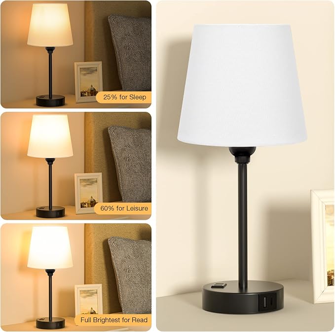 White Bedside Lamps Set 2 for Bedroom - Image 3