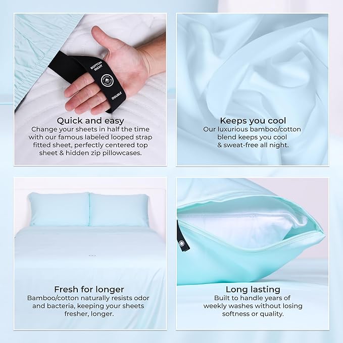 THE LAD COLLECTIVE 3.0 Twin XL Bedding Set - 4-Piece Bedset w/Fitted Sheet, Top Sheet & 2 Standard Pillowcases [Duvet Not Included] - Bamboo-Cotton - Riviera Collection Light Blue
