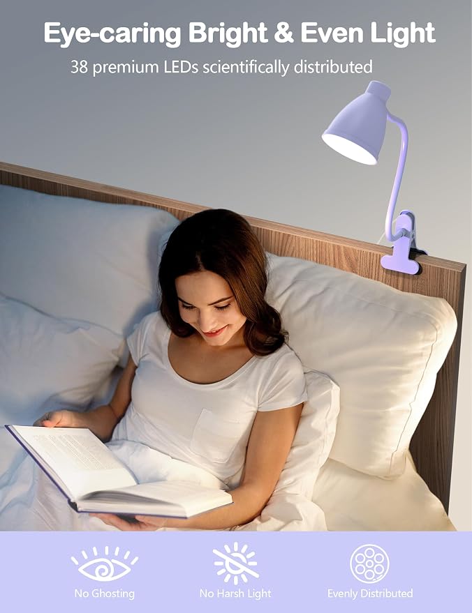 BOHON Desk Lamp with Clamp Clip on Light 5 Color 10 Brightness Lilac Purple | - Image 6