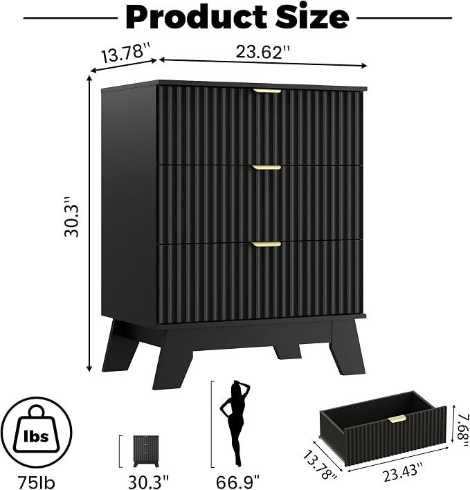Night Stand Set 2, Bedside Table & End Table, Mid Century Modern Fluted Wood - Image 2