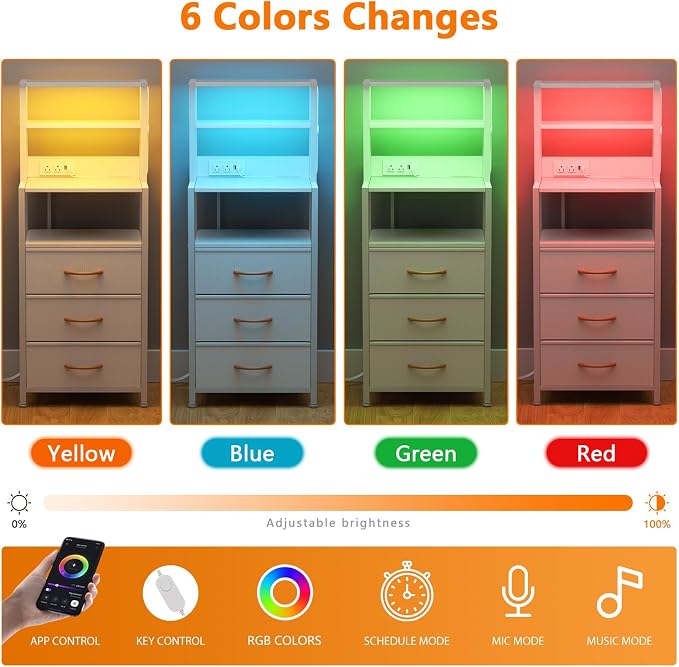 Tall Night Stand, LED Bed Side Tables - Image 5
