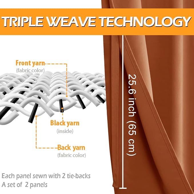 Fall Blackout Curtains for Bedroom Burnt Ochre 52 x 45 Inch 2 Panel | Thermal - Image 3