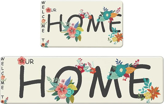 GENIMO Anti Fatigue Kitchen Mats for Floor, Non Slip Washable Home Theme Rugs Sets of 2, Farmhouse Cushioned Waterproof Comfort Runner Rug for Kitchen, Sink, Desk, Laundry, 17"x 59"+17"x 30", Blue