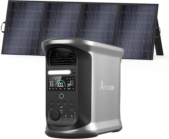 AMPACE Andes 1500 Power Station with 400W Solar Panel, 2400W/1462Wh Solar Generator with 3 AC Outlets, AC 1800W Fast Charging, APP Control Battery Backup for Home, Camping & RVs