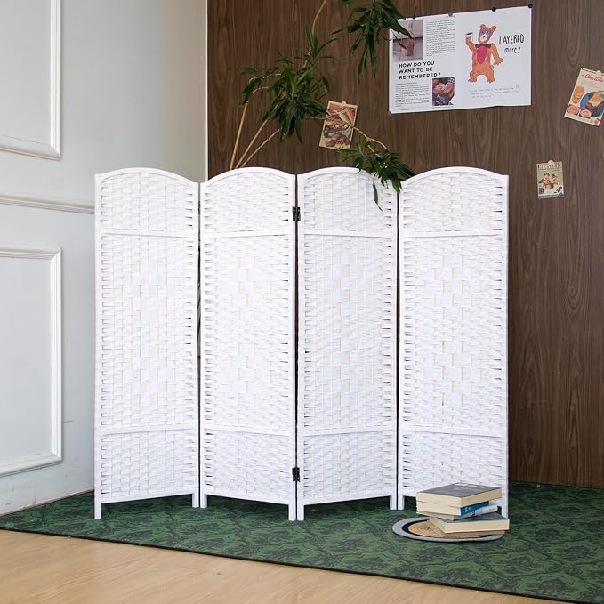 4-Panel Short Room Divider, 3.9 ft Freestanding Partition Wall, Natural White - Image 3