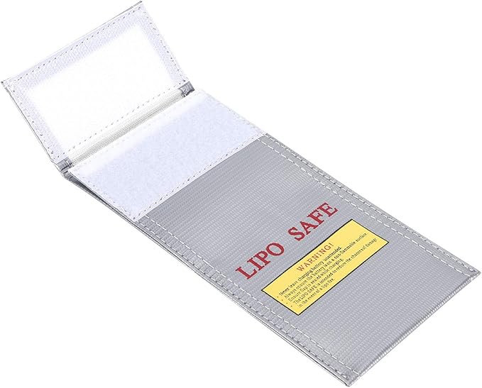 Fdit Lithium-Ion Battery Safe Bag, Fireproof Explosion-Proof Storage Bag 10x20cm with Hook and Loop Fastener for Battery Protection and Transport