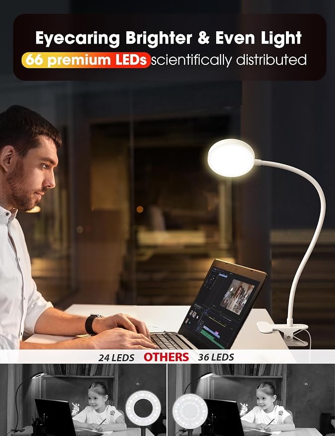 LiFMIRA Bed Lamp Clip on Light 8W 66 LED Reading Light - Image 2