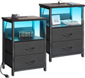 Fixwal Black Nightstands Set of 2, Led Night Stand by Fixwal