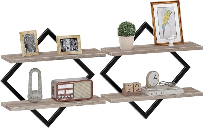 Floating Shelves for Wall, 2-Tier Hanging Shelves, for Living Room, Greige by Choezon