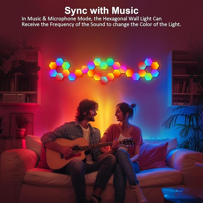 JIMIMORO Hexagon LED Light Panels 8 Pack – RGB Wall Decor Lights with Music Sync, App & Remote – Modular Home & Christmas Decor for Bedroom, Living Room, and Room Decor