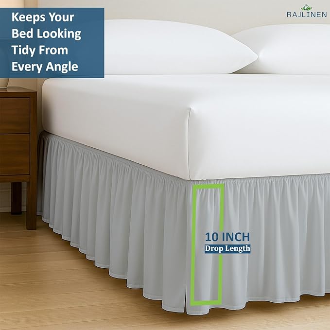 Rajlinen Ruffled Bed Skirt Twin XL, 10 Inch Drop Dust Ruffle with Split Corners, 100% Microfiber Bedskirt with Platform, Three-Sided Coverage Ruffled Gathering Design, Light Grey