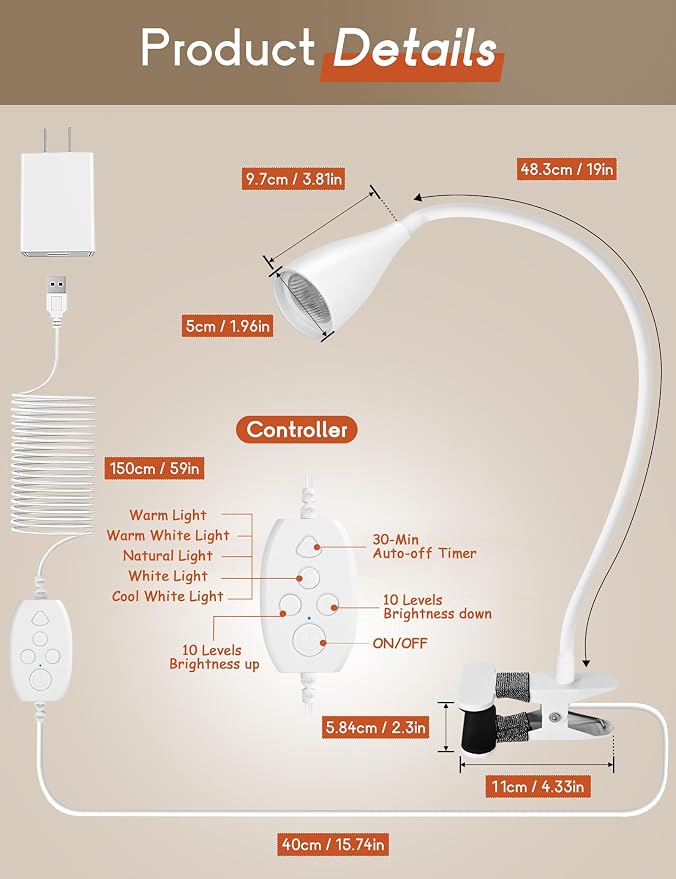 2 PCS Reading Light for Book in Bed, Clip on Light Reading Lamp - Image 6