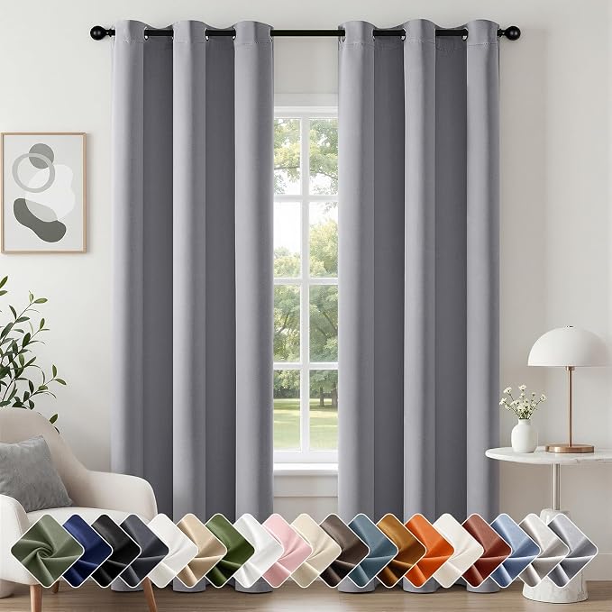 Light Grey Blackout Curtains for Bedroom Living Room W40 x L84 Inch | 84 Inch by Woaboy