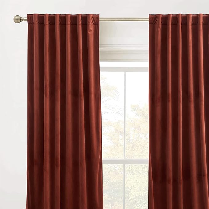 RYB HOME Rust Red Velvet Curtains 96 inches Long, Thermal Insulated Panel - Image 2