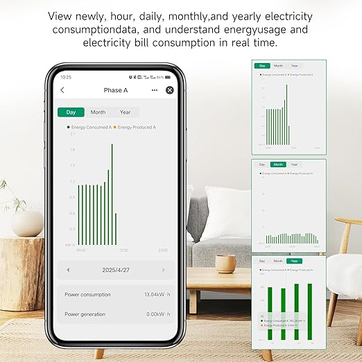 WiFi Energy Monitor with 2 * 500A Clamps, Real-Time Electricity Tracking, Smart Home Power Management