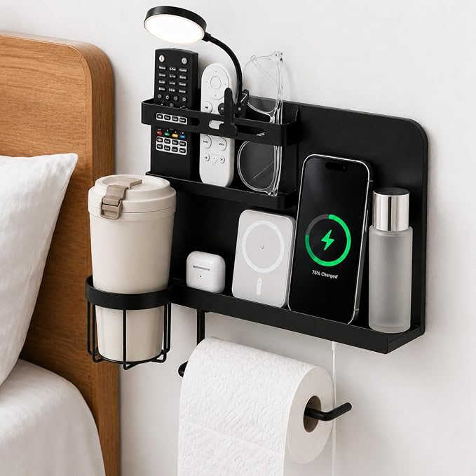 Floating Bedside Wall Shelf, 【Metal】 Wall Organizer by Yaztops