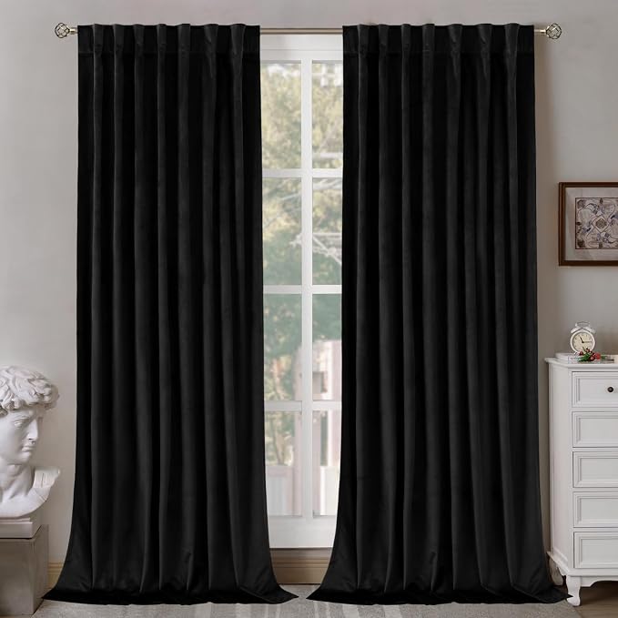 BGment Black Velvet Blackout Living Room Curtains 84 Inches Long, 2 Panels | by BGment